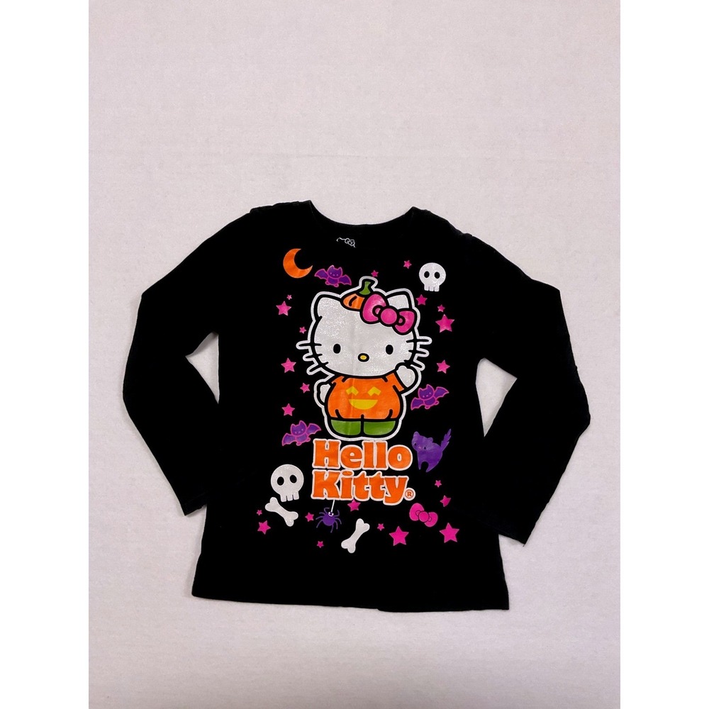 Hello Kitty Sanrio Halloween Pumpkin Long Sleeve Tee Black Kids Small 5/6